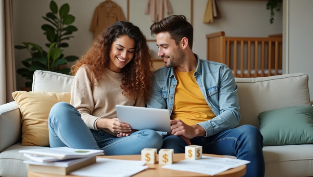 a young couple plan to financially prepare for a baby